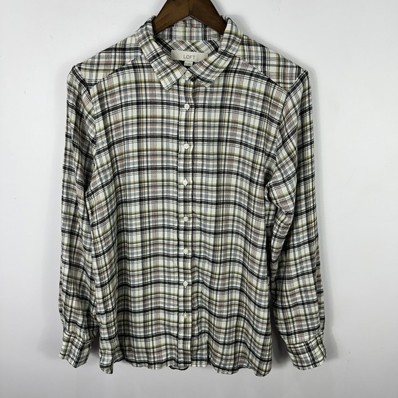 LOFT Shirt Womens Medium Plaid Button Up Grunge 90s Preppy Academia Cottage‎ NWT - Picture 1 of 6
